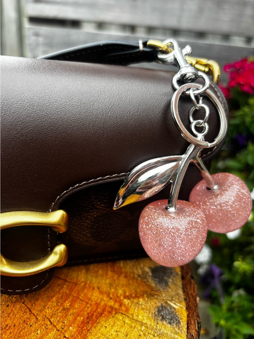 “C” Inspired Pink Glitter and Cherry Keychain - Fashionable Women’s Accessory